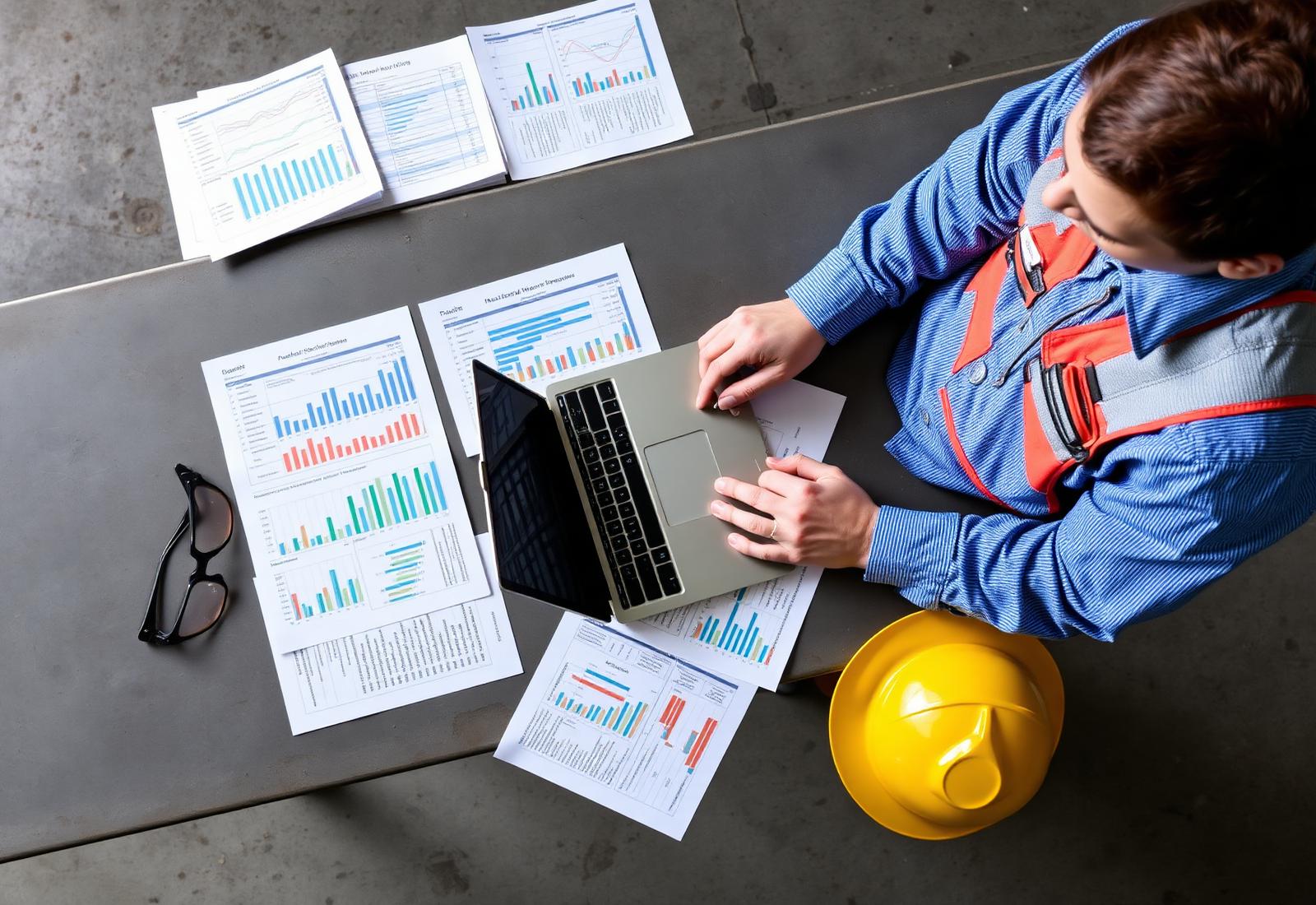 Manufacturing executive reviewing plant performance data on the production floor